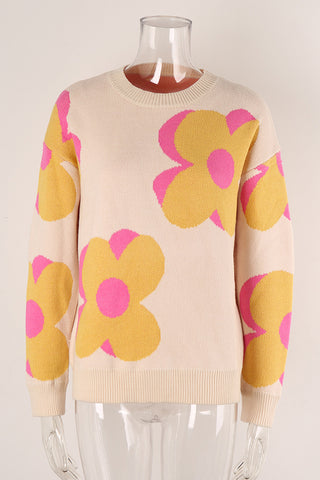 Floral Patterned Knit Sweater