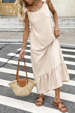 Ruffled-Shoulder Flowy Maxi Dress