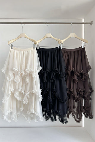 Layered Midi Skirt with Ruffle Details