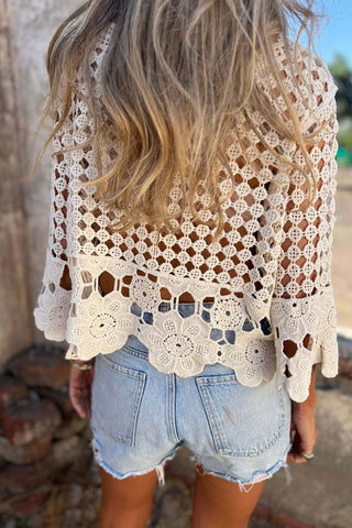 Crochet Lace-Up Blouse