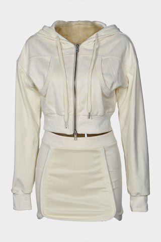 Zip-Up Cropped Hoodie and Skirt Set