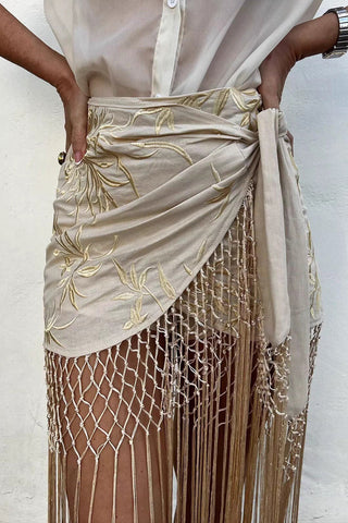 Patterned Fringe Maxi Skirt