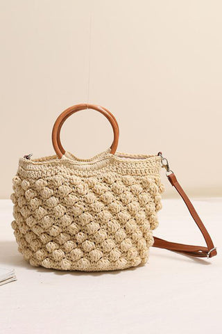 Chic Crochet Handbag with Wooden Handles