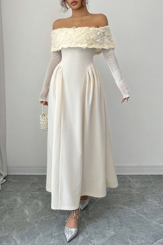 Off-Shoulder Floral Trim Casual Dress