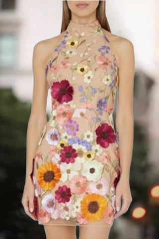 Floral Embroidered Halter Dress