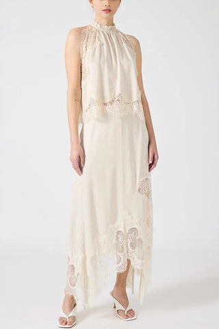 Lace Trim Sleeveless Top & Slit Skirt Set