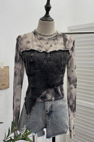 Asymmetric Denim Overlay Top