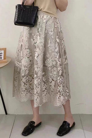 Floral-Patterned Midi Skirt