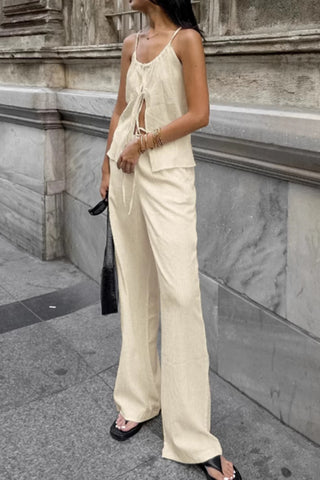 Drawstring Spaghetti Strap Pants Set