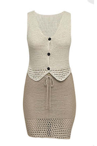 Buttoned Crochet Skirt Set