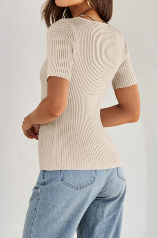 Square Neck Ribbed Fitted Top