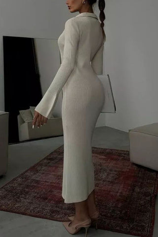 Button-Front Knit Midi Dress