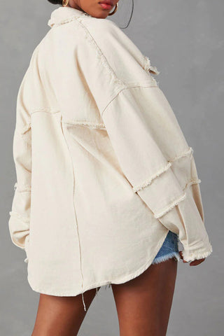 Button-Down Denim Jacket with Raw Edges
