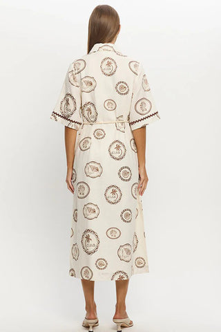 Paisley Print Button Midi Dress