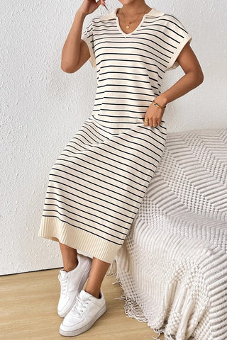 Striped V-Neck Casual Dress