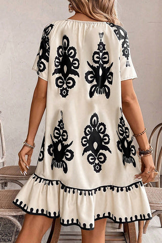 Ruffle Hem Tribal Print Dress