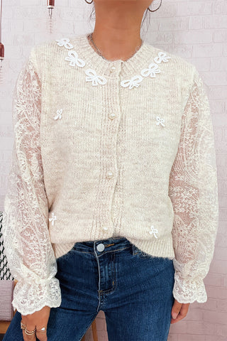 Lace-Sleeve Embellished Cardigan