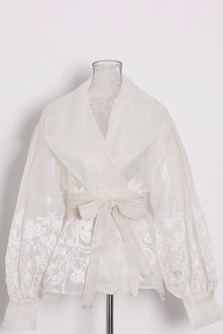 Floral Detail Tie-Waist Blouse