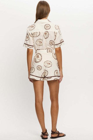 Paisley Print Belted Shirt Romper