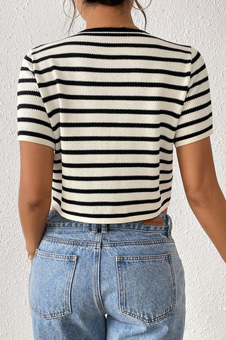 Striped Tie-Front Cropped Sweater