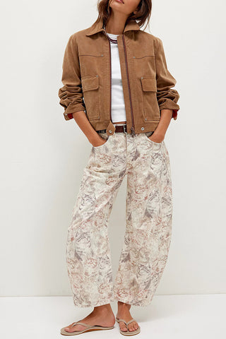 Heart Patterned Wide-Leg Jeans