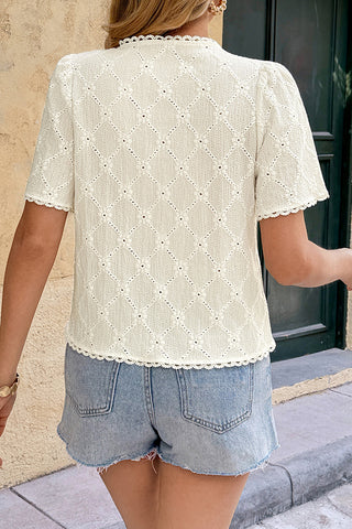 Button-Front Lace Detailed Blouse