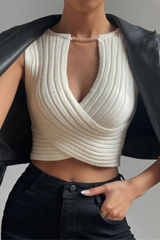 Chain Accent Ribbed Wrap Tank