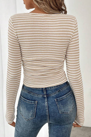 Striped Square Neck Long Sleeve Blouse