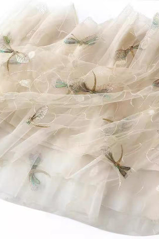 Dragonfly Maxi Skirt with Mesh Overlay