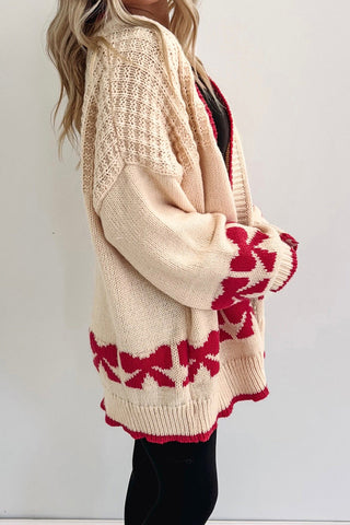 Open-Front Knit Cardigan with Patterned Trim