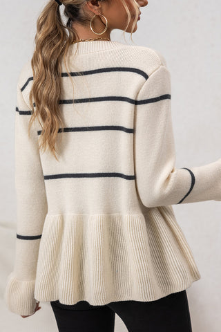 Striped Button-Up Cardigan