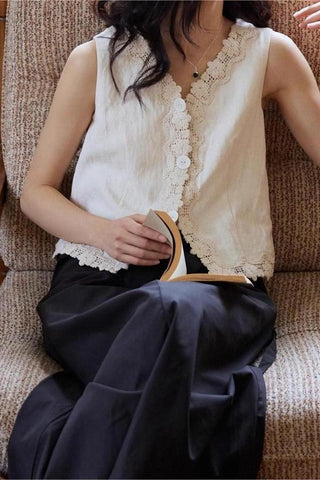 Lace Trim Sleeveless Vest