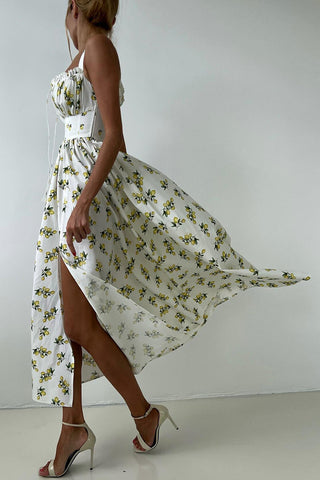 Strawberry Print Smocked Maxi Dress