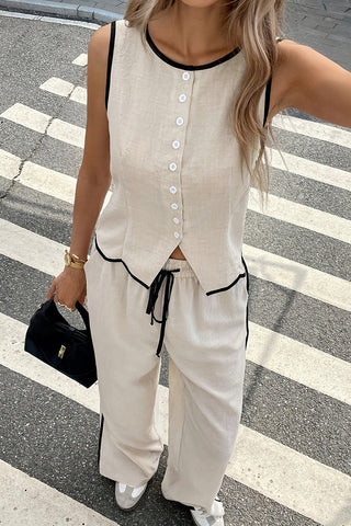 Buttoned Top and Wide-Leg Pants Set
