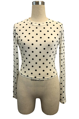 Polka Dot Mesh Long Sleeve Top