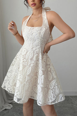 Fit-and-Flare Lace Halter Dress