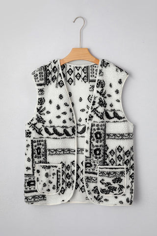 Sherpa Vest Jacket with Paisley Print