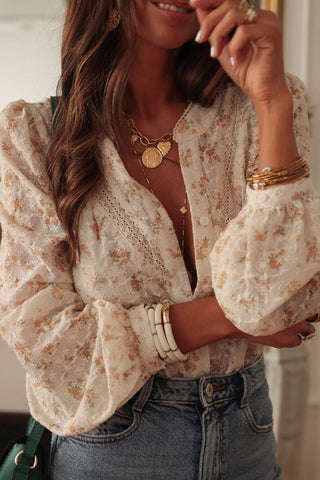 Floral Lace Button-Up Blouse