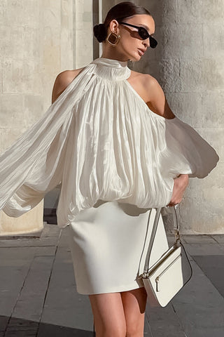 Draped Cold Shoulder Flowing Blouse