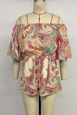 Off-Shoulder Paisley Romper