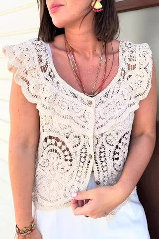 Lace Crochet Button-Front Tank Top