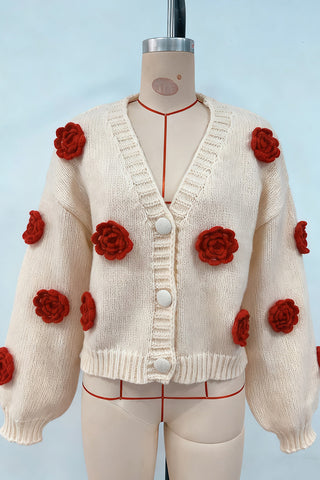 Floral Embellished Button-Up Cardigan