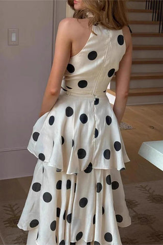 Halter Neck Polka Dot Skirt Set