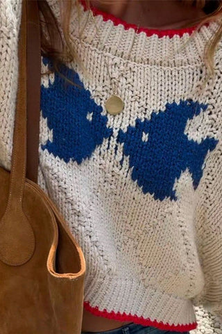 Cropped Knit Sweater with Contrast Trim