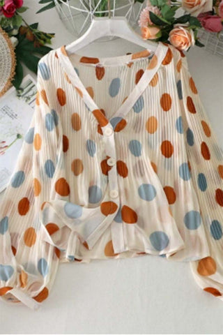 Button-Front Polka Dot Blouse