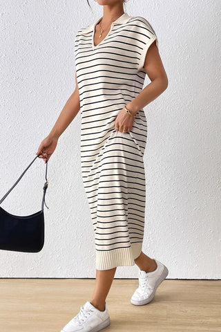 Striped V-Neck Casual Dress