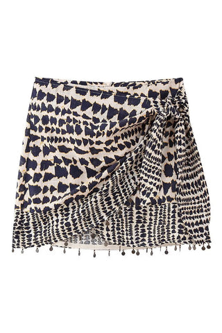 Tie-Waist Patterned Casual Skirt