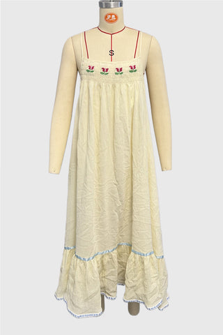 Ruffle Hem Embroidered Maxi Dress