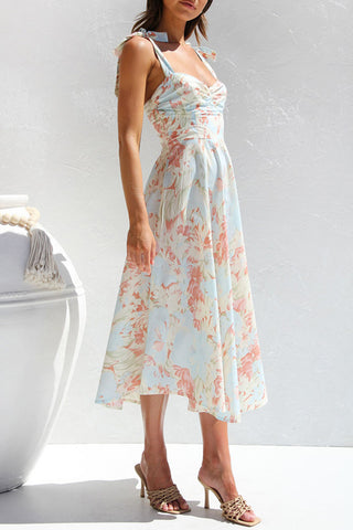 Floral Midi Dress with Tie Straps