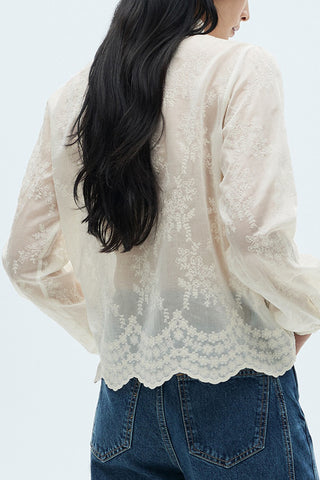 Sheer Floral Button-Up Blouse